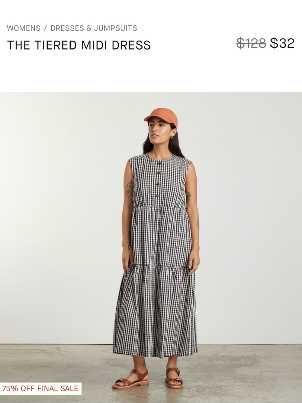 Everlane Black and White Gingham Tiered Midi Dress - Picture 2 of 7